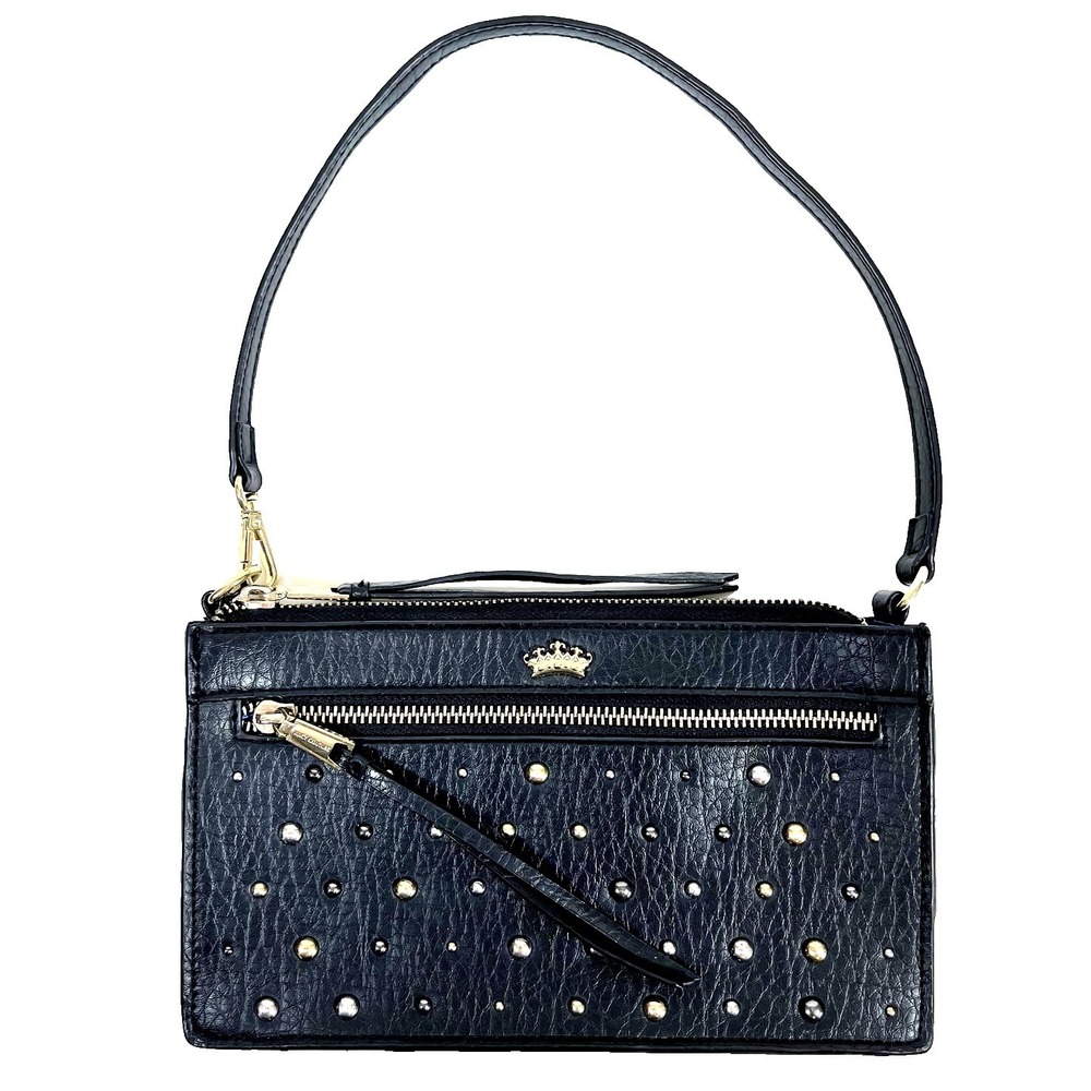 Juicy Couture Los‎ Angeles Black Studded Faux Leather Shoulder Bag Blue Lining